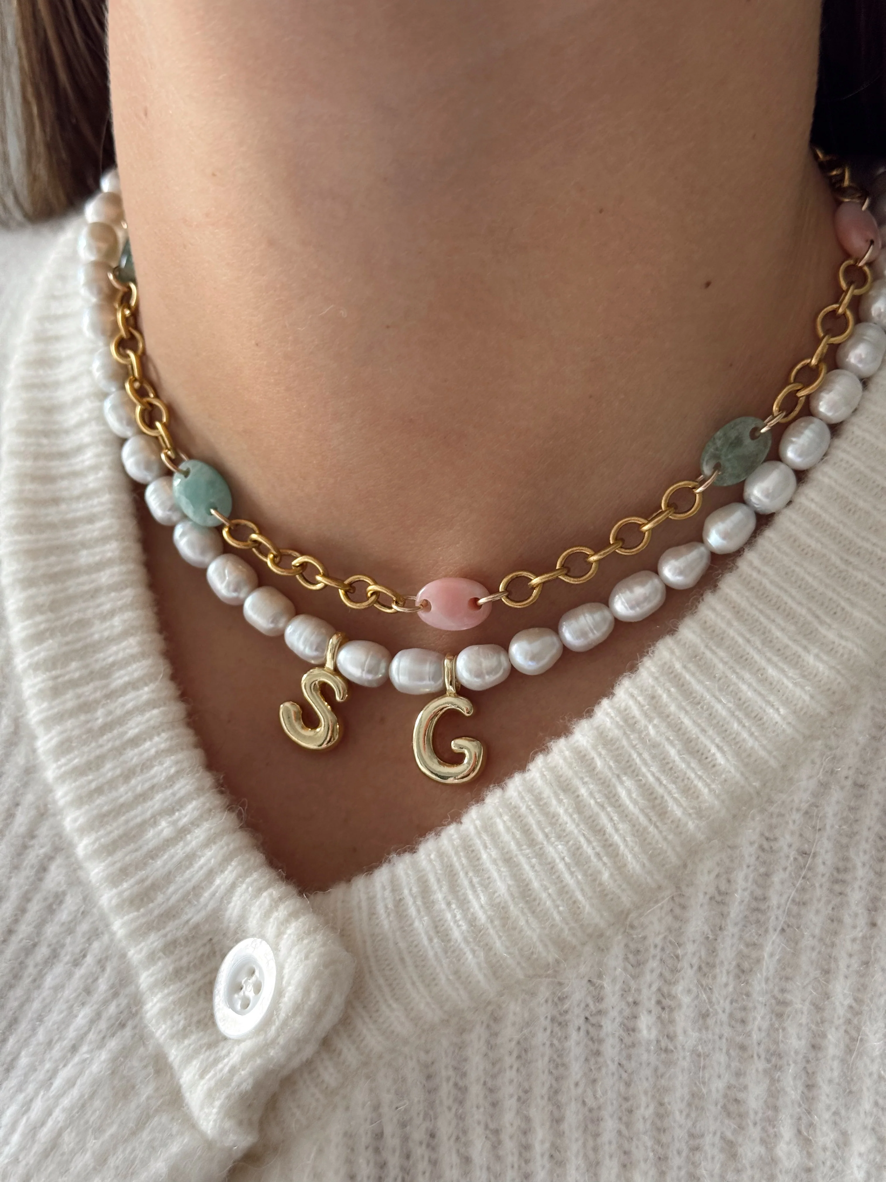 PEARL BUBBLE INITIAL NECKLACE - Image 3