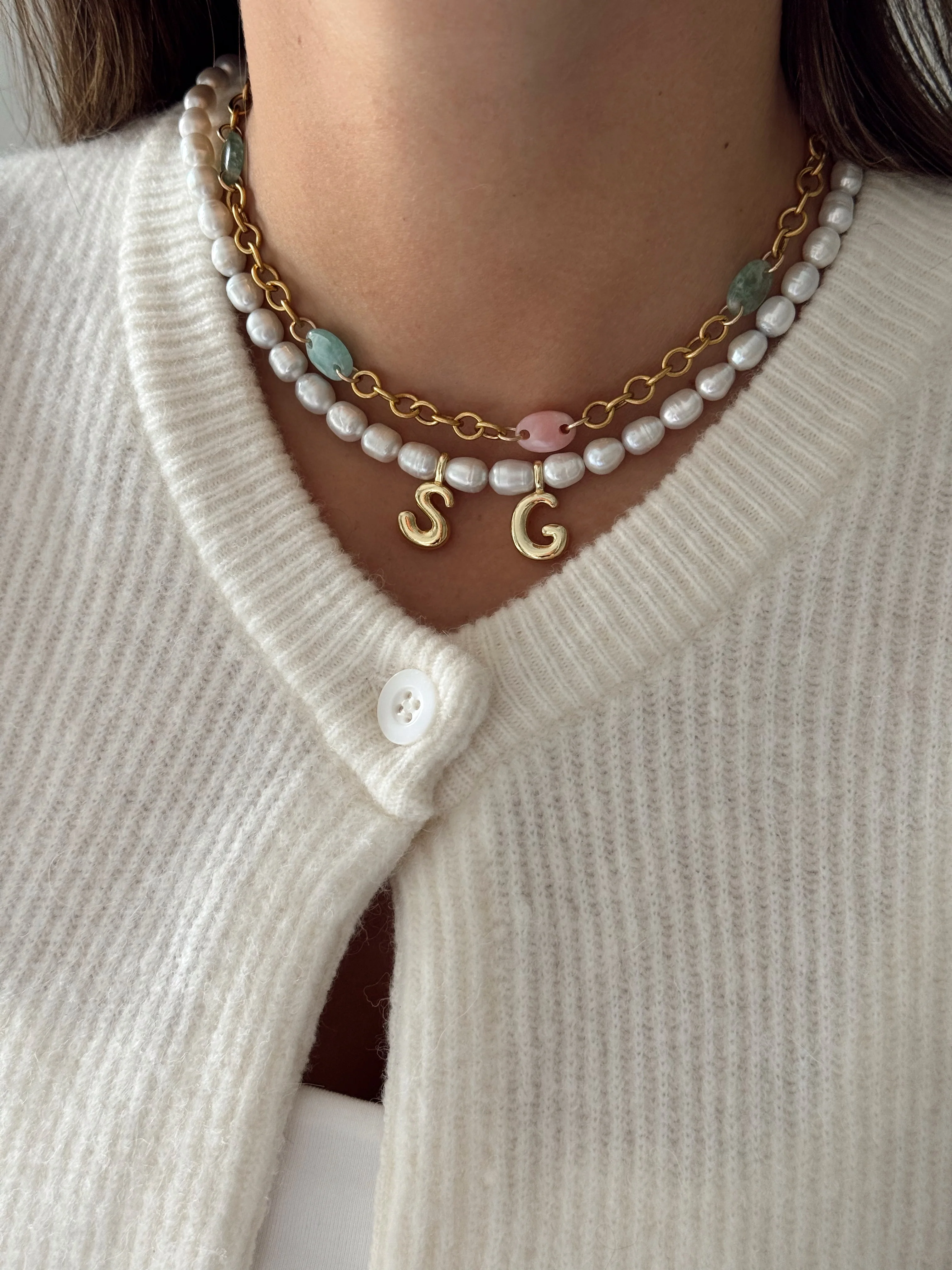 PEARL BUBBLE INITIAL NECKLACE - Image 4